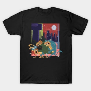 Funny werewolf goes for a walk with 2 people T-Shirt